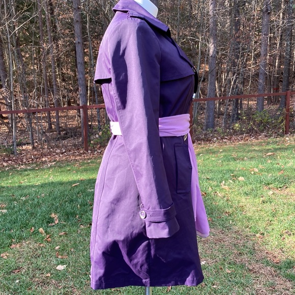 Jones New York dark plum double breasted trench with rain fly size L - Picture 6 of 10